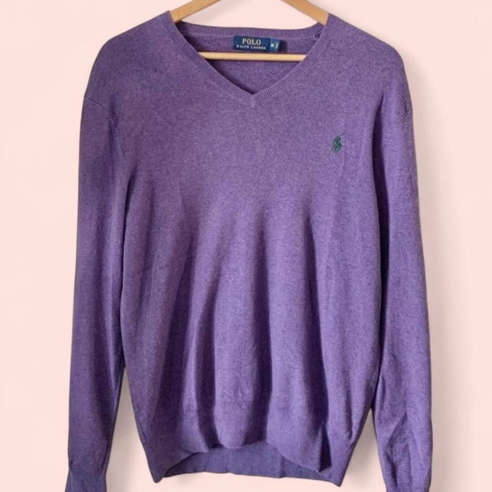 Polo by Ralph Lauren Purple V-Neck Sweater with Green Polo Logo